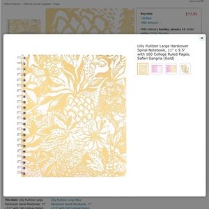 NIP Lilly Pulitzer Large notebook Safari sangria gold